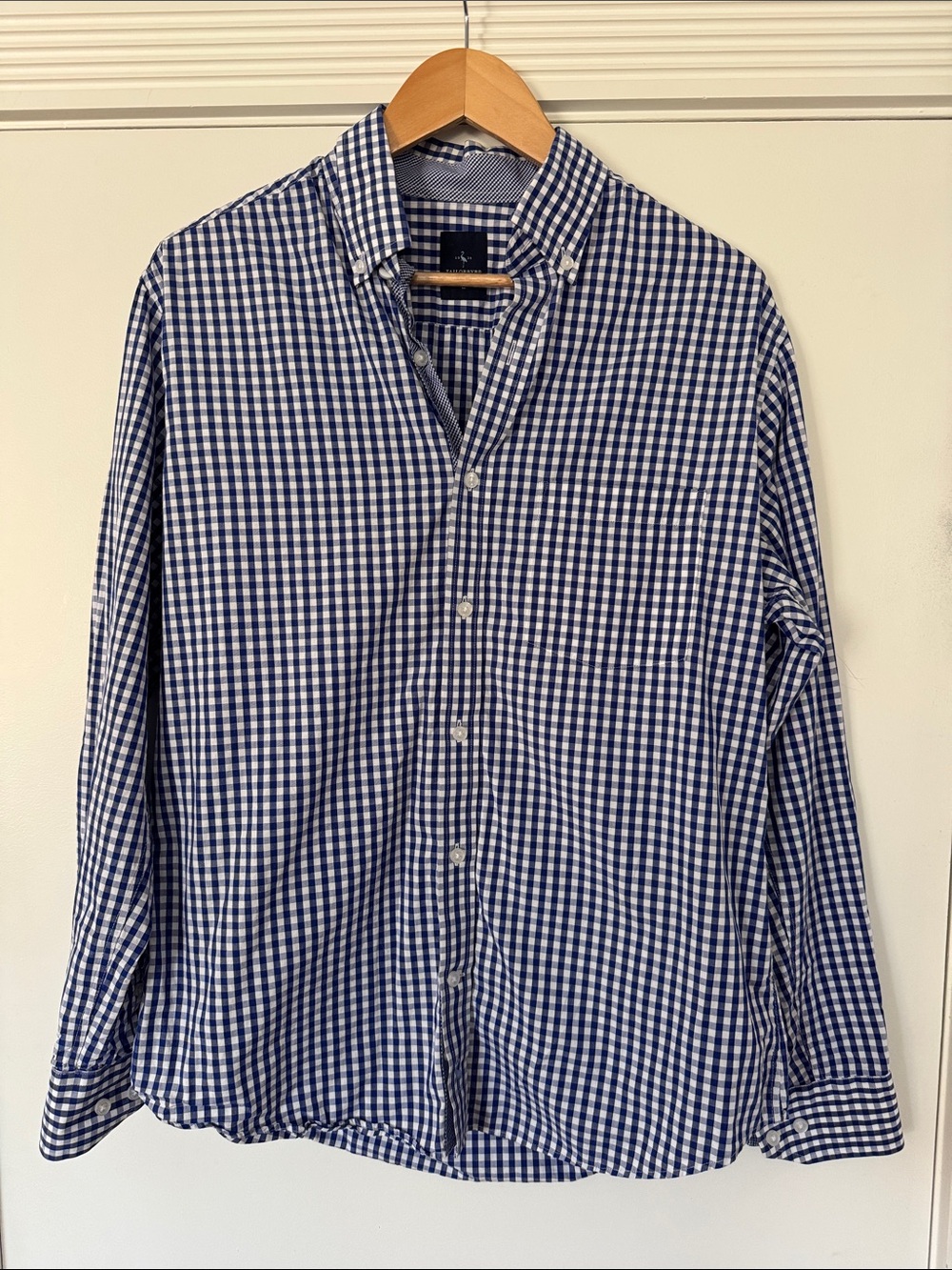 Tailorbyrd Navy and White Gingham Button-Down Shirt